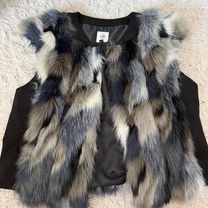CAbi Black and Gray Faux Fur Vest